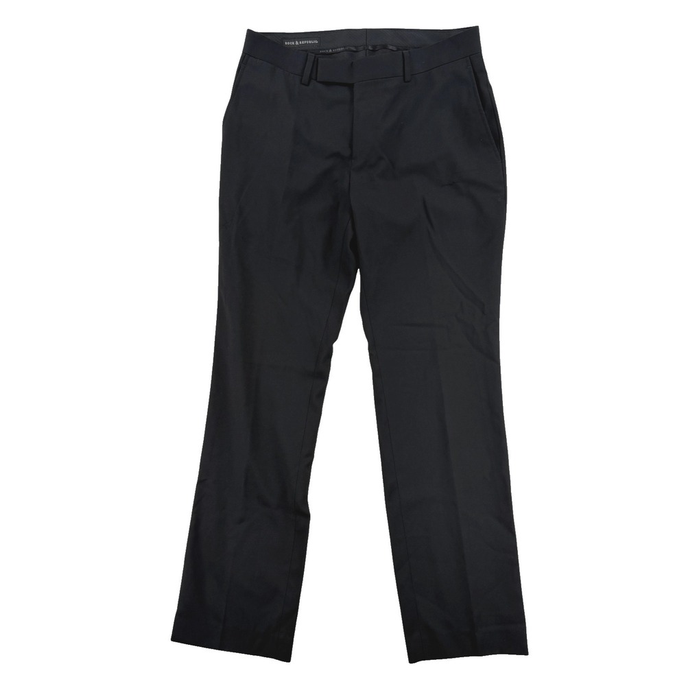 Rock & Republic Dress Pants Mens 30x30 Black Flat Front Straight Business Work